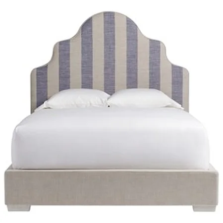 Queen Sagamore Hill Panel Bed with Coastal Stripe Blue Headboard